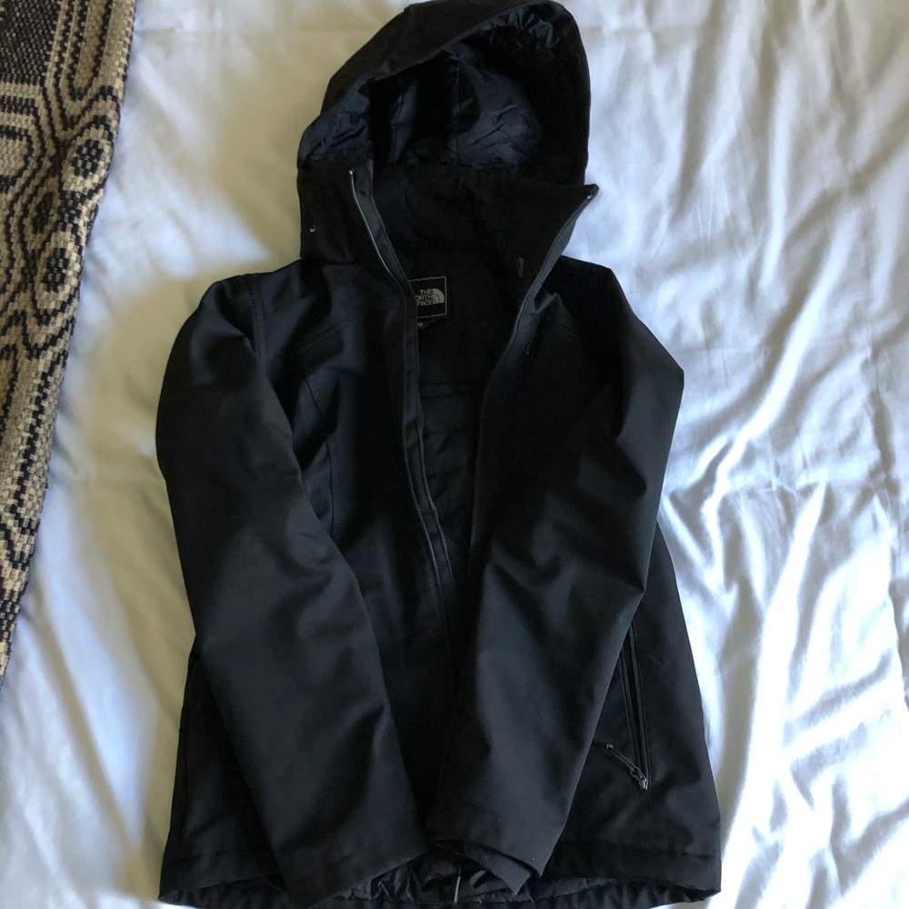 The north face black jacket removable hood